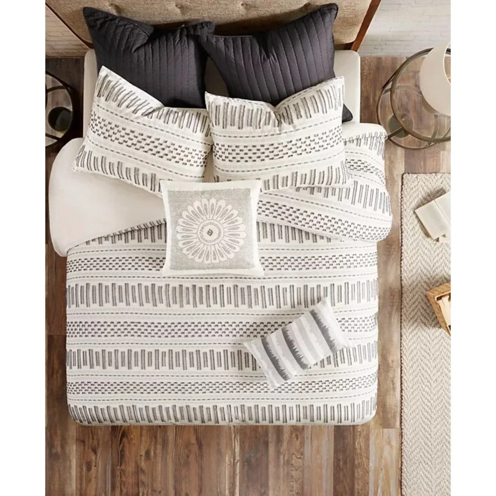 INK+IVY Luxurious Cotton-Bedding Set King/Cal King, Rhea Jacquard Ivory/Charcoal